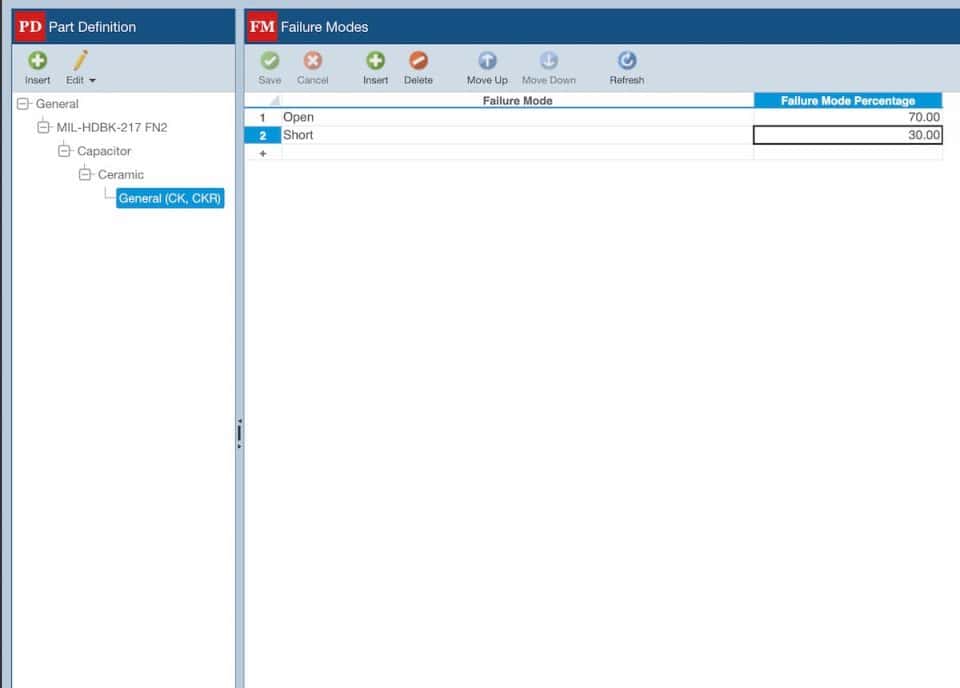 The ability to create your own custom failure mode library, define your component types, their associated failure modes and failure mode percentage.
