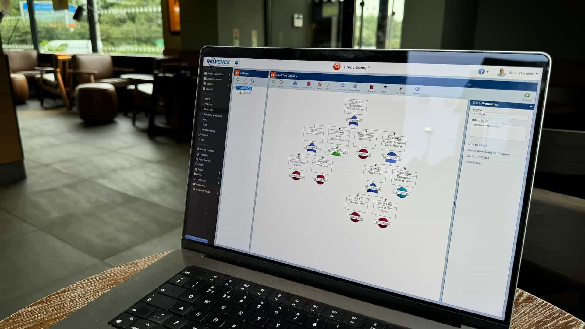Fault Tree Analysis (FTA) displayed on a laptop whilst working in a coffee shop