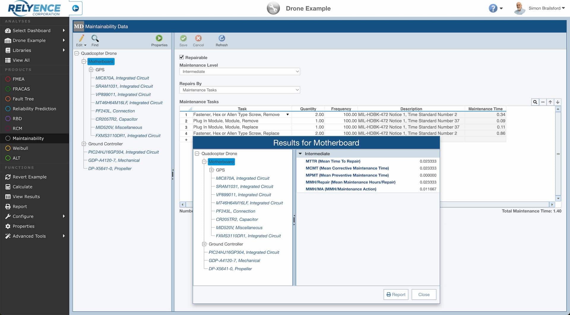 Relyence Maintainability Prediction software application