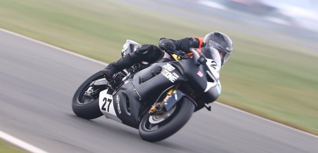 Yamaha R6 motorcycle racing on Snetterton race track in the United Kingdom