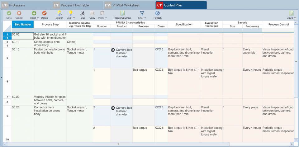 Screenshot showing the Relyence Control Plan as part of the PFMEA module.