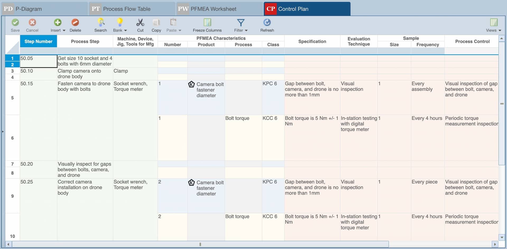 Screenshot showing the Relyence Control Plan as part of the PFMEA module.